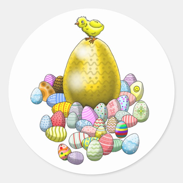 The Easter Chick and the Golden Easter Egg Classic Round Sticker (Front)