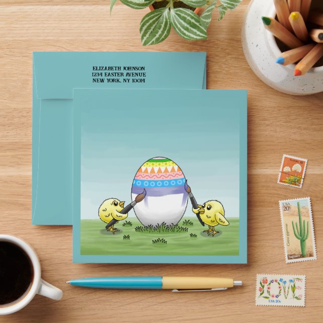 The Easter egg is painted by the chickens Envelope (Desk)