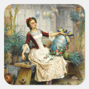 The Easter Eggs, fine art vintage painting Square Sticker