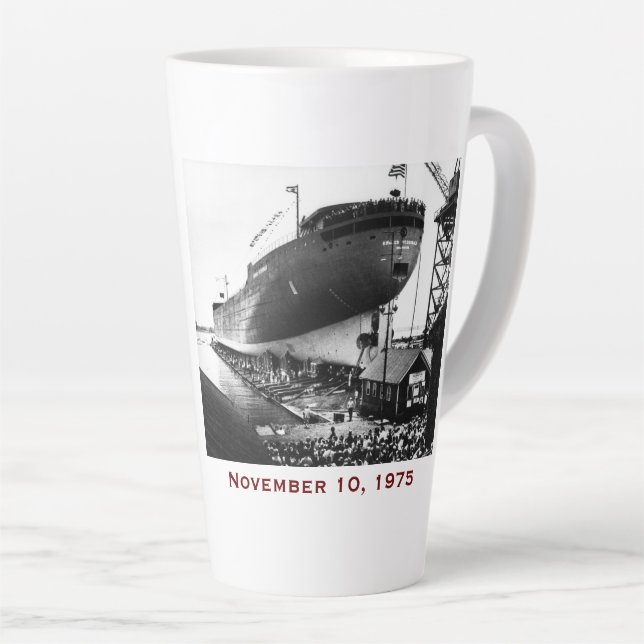 The Edmund Fitzgerald with Crew Names Latte Mug (Right Angle)