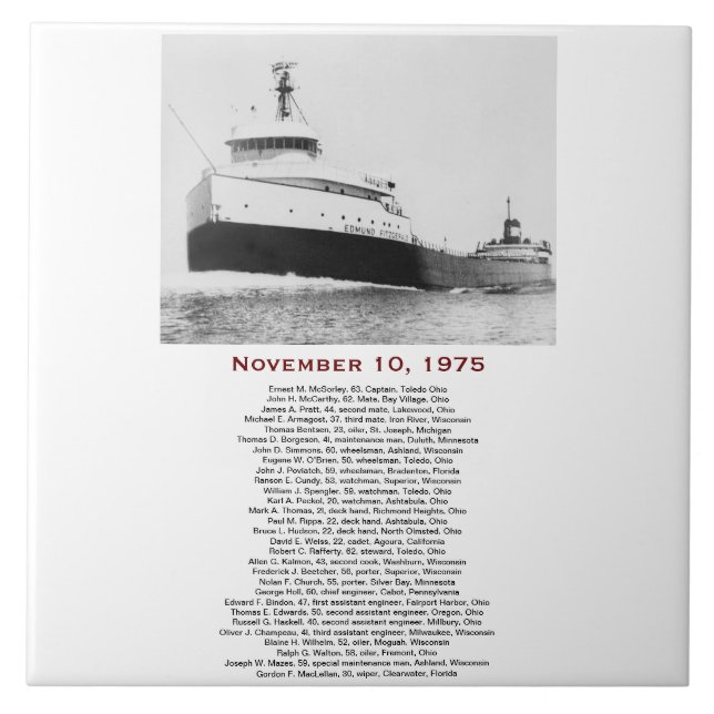 The Edmund Fitzgerald with Crew Names Tile (Front)