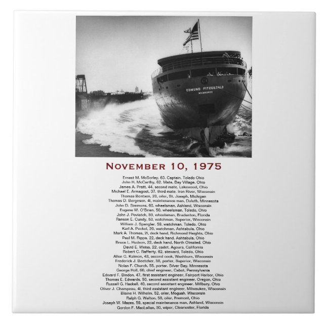 The Edmund Fitzgerald with Crew Names Tile (Front)