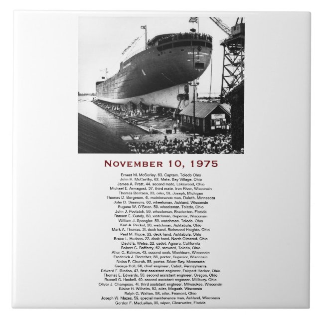 The Edmund Fitzgerald with Crew Names Tile (Front)