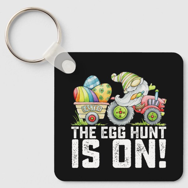 The Egg Hunt Is On Gnome Funny Easter Key Ring (Front)