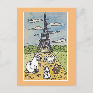 The Eiffel Tower, Original Art Parody Postcard