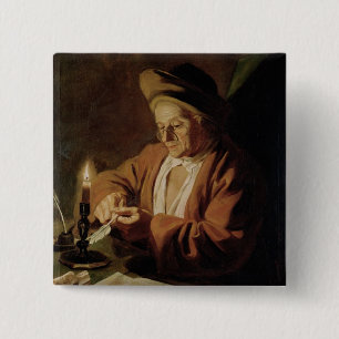 The Elderly Writer 15 Cm Square Badge