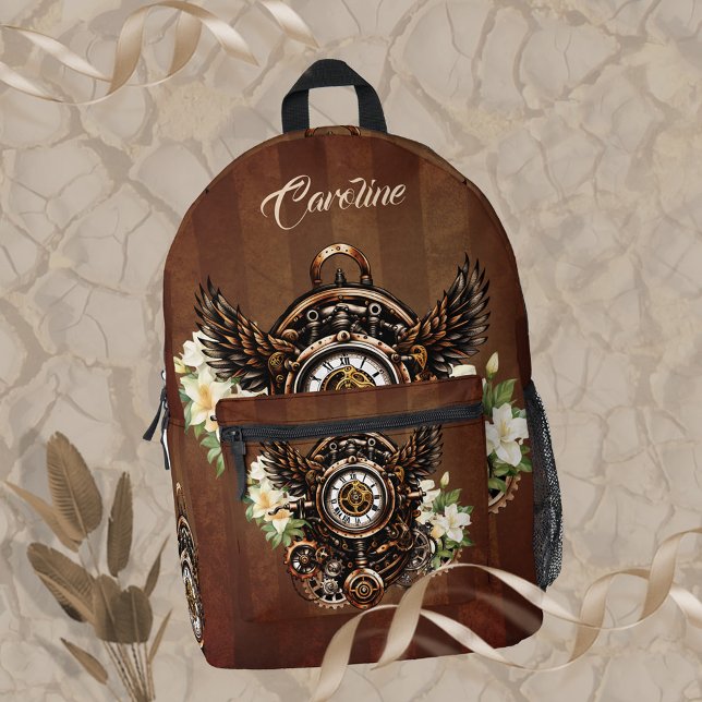 The elegance of Steampunk Floral Magic Printed Backpack (Steampunk)