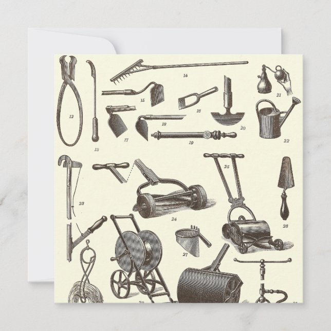 The Elegant Gardener - Antique Garden Tools Invitation (Front)