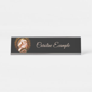 The Elegant Horse Head Adorned with Flowers. Desk Name Plate