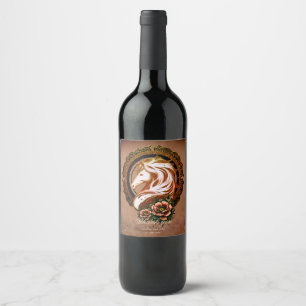 The Elegant Horse Head Adorned with Flowers. Wine Label