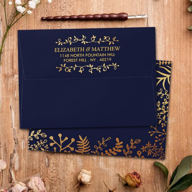 The Elegant Navy & Gold Floral Wedding Collection Envelopes (Creator Uploaded)