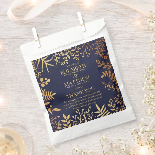 The Elegant Navy & Gold Floral Wedding Collection Favour Bags (Clipped)