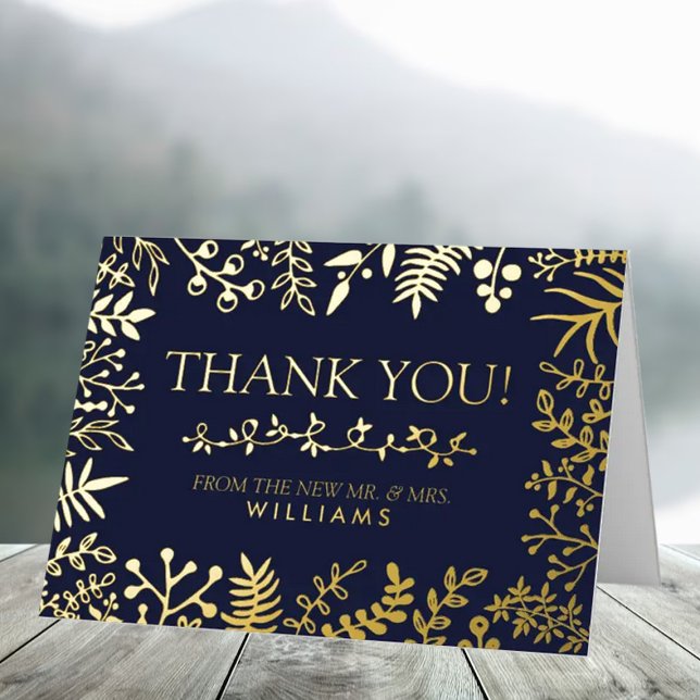 The Elegant Navy & Gold Floral Wedding Collection Foil Greeting Card (Creator Uploaded)