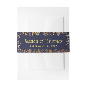 The Elegant Navy & Gold Floral Wedding Collection Invitation Belly Band