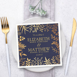 The Elegant Navy & Gold Floral Wedding Collection Napkin