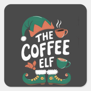 The Elf Coffee Funny Christmas Elf Coffeine Lover Square Sticker