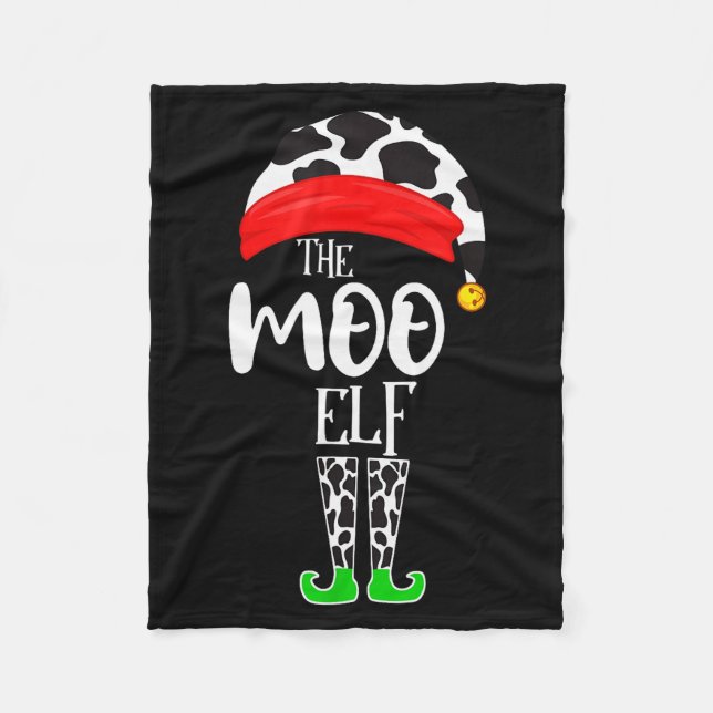 The Elf Moo Cow Funny Christmas Elf Family Matchin Fleece Blanket (Front)
