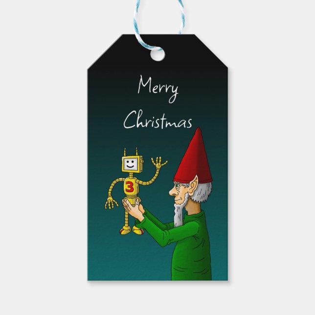 The Elf & Robot on a Gift Tag (Front)