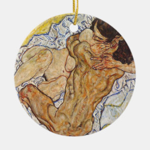 The Embrace Egon Schiele Ceramic Tree Decoration