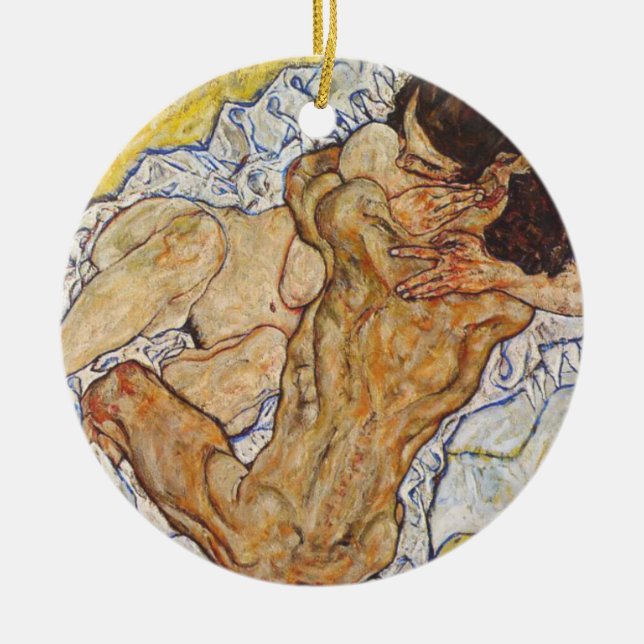 The Embrace Egon Schiele Ceramic Tree Decoration (Front)