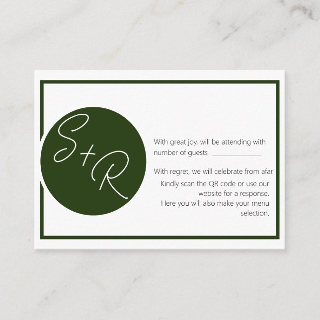 The Emerald Green Wedding Enclosure Reply  Card (Front)