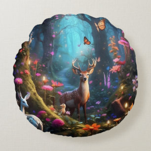 The Enchanted Forest a Mystical Oasis Round Cushion