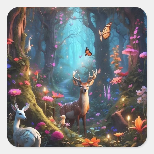 The Enchanted Forest a Mystical Oasis Square Sticker (Front)