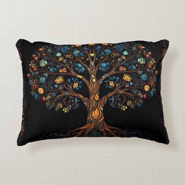 The Enchanted Mosaic Tree Decorative Cushion (Front)
