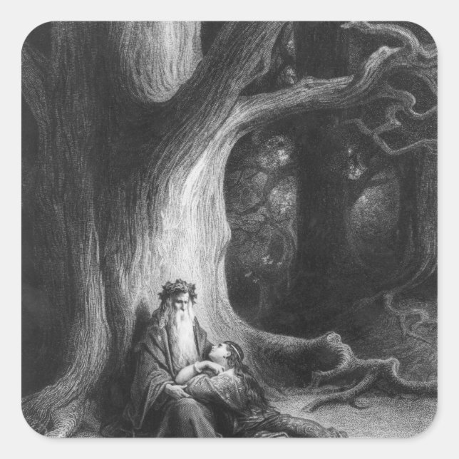 The Enchanter Merlin and the Fairy Vivien Square Sticker (Front)