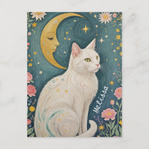 The Enchanting White Cat with Green Eyes Postcard