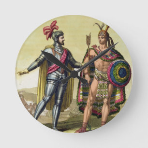 The Encounter between Hernando Cortes (1485-1547) Round Clock