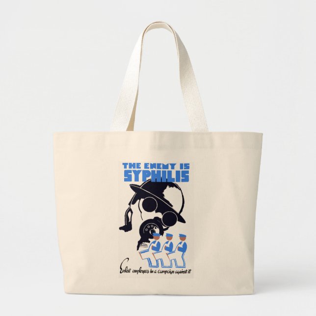 The Enemy Is Syphilis Large Tote Bag (Front)