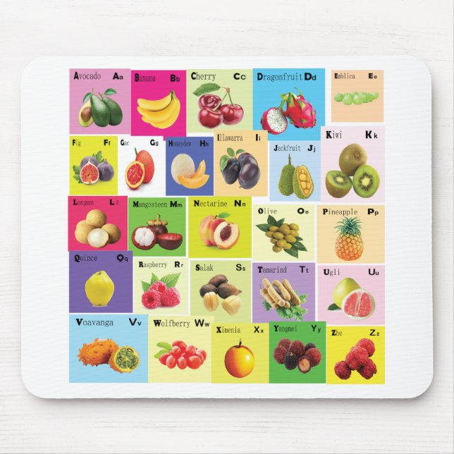 The English Alphabet with Exotic Fruit Mouse Pad (Front)
