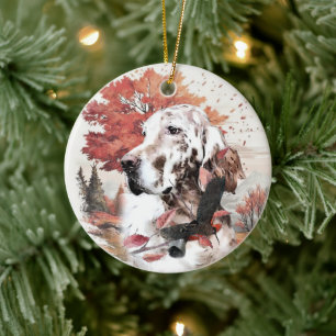 The English Setter,  Passion Hunting Ceramic Tree Decoration
