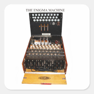 The enigma machine, vintage military messaging square sticker