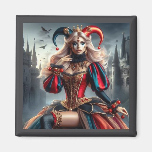 "The Enigmatic Jester Queen – Magnet Art" (Front)