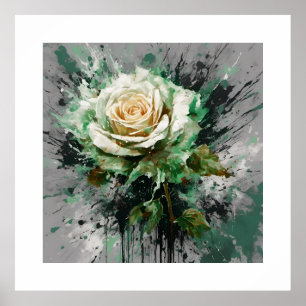 The Enigmatic White and Green Rose Poster