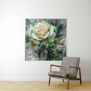 The Enigmatic White and Green Rose Tapestry