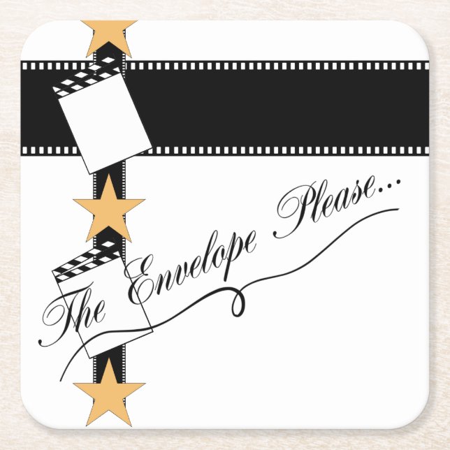 “The Envelope Please” Oscar Party Square Paper Coa Coaster (Front)