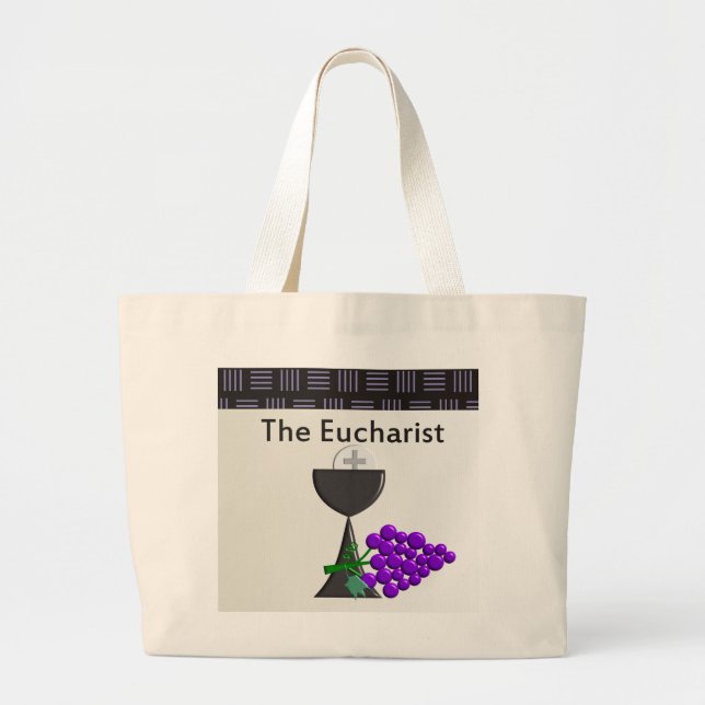 The Eucharist Chalice and Grapes Design Large Tote Bag (Front)