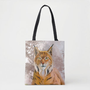 The eurasian lynx lies on a rock tote bag
