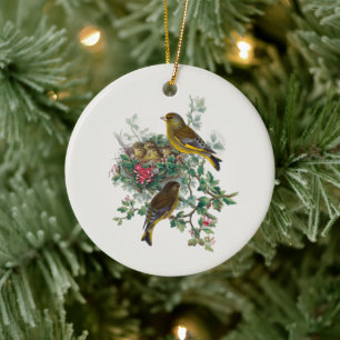 The European greenfinch, Tree Ceramic Tree Decoration