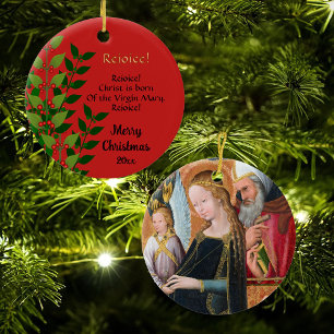The Expectant Madonna with Saint Joseph Round Ceramic Tree Decoration