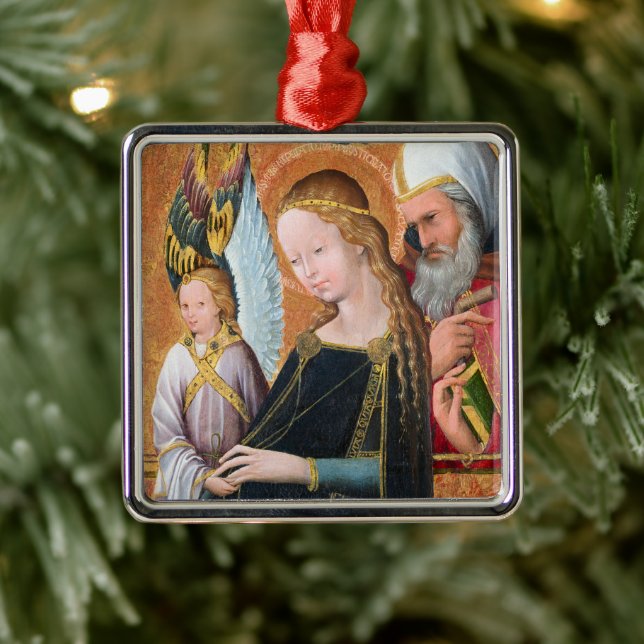 The Expectant Madonna with Saint Joseph Square Metal Tree Decoration (Tree)