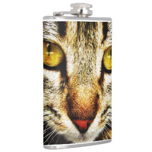 The expressive look of a domestic cat hip flask