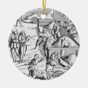 The extraction of metals, after a woodcut in 'Cosm Ceramic Tree Decoration