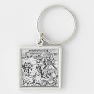 The extraction of metals, after a woodcut in 'Cosm Key Ring