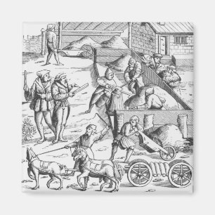 The extraction of metals, after a woodcut in 'Cosm Magnet