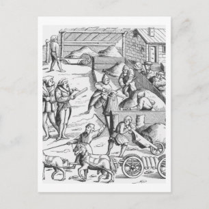 The extraction of metals, after a woodcut in 'Cosm Postcard