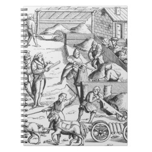 The extraction of metals, after a woodcut in 'Cosm Spiral Notebook